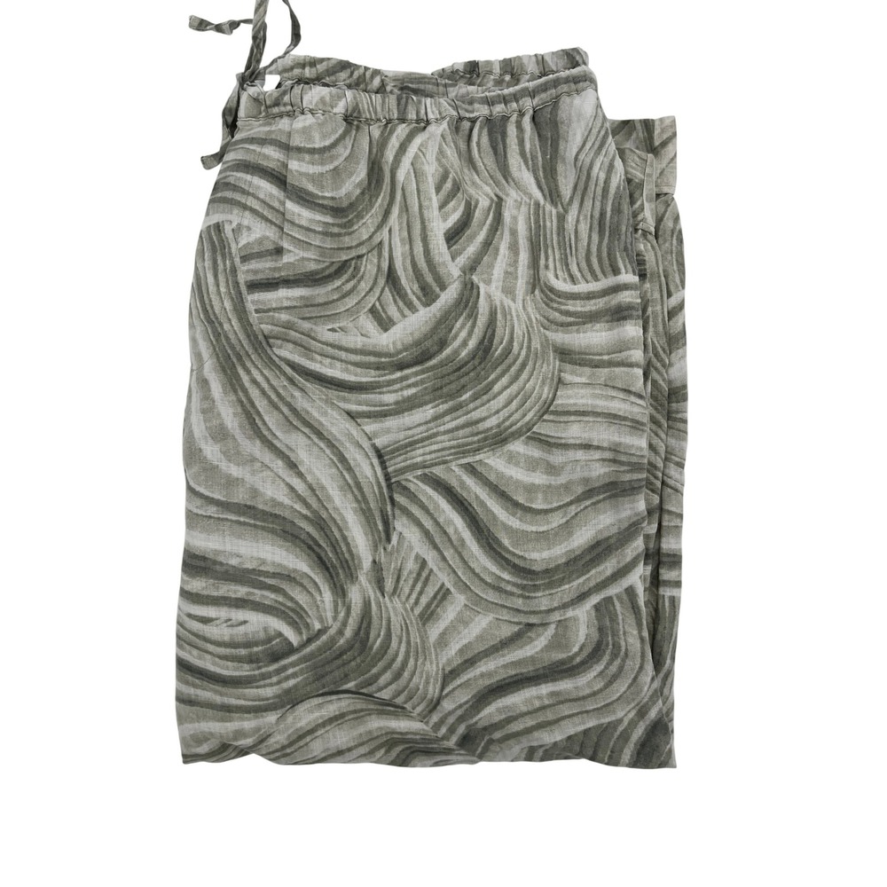 Haven‎ Well Within Womens XL Sage Green Abstract Wave Linen Blend Cropped Pants